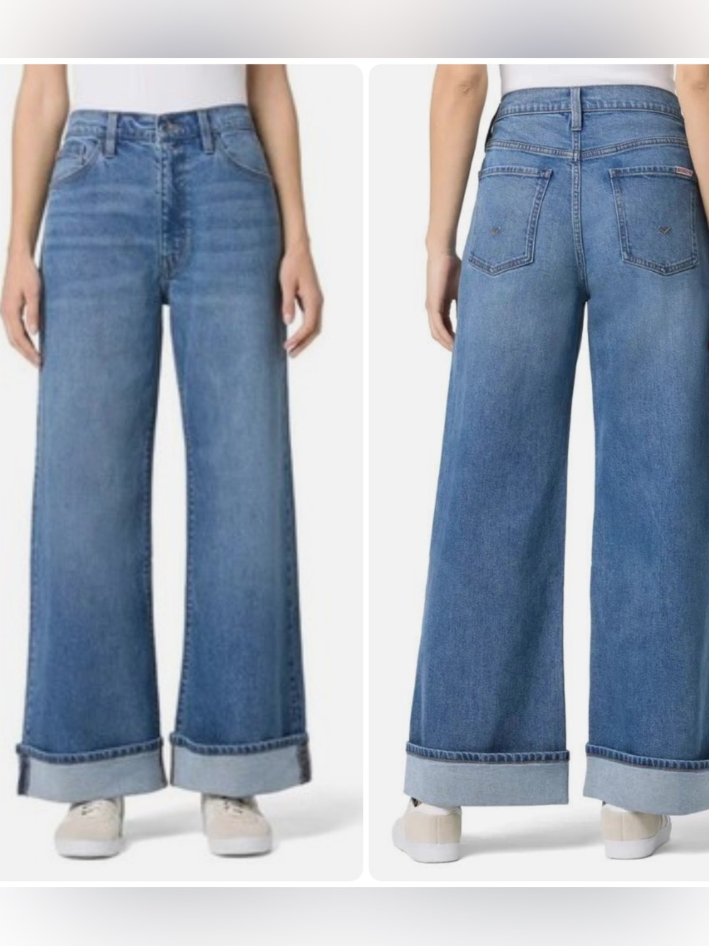 Hudson Jolene Wide Leg Cuff Jean Size 31 Medium Wash High Rise Ankle